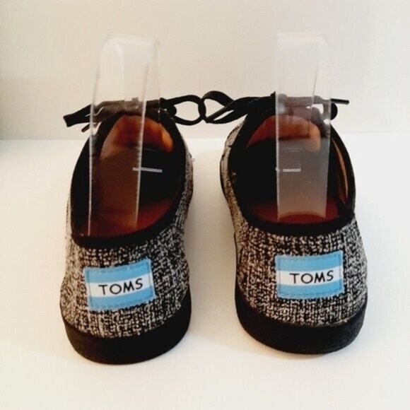TOMS Paseo Tweed Fabric Lace-up Sneakers B&W Sz 7 - Picture 8 of 12
